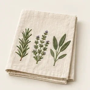 Herb Stitch Tea Towel — illustrative design reference