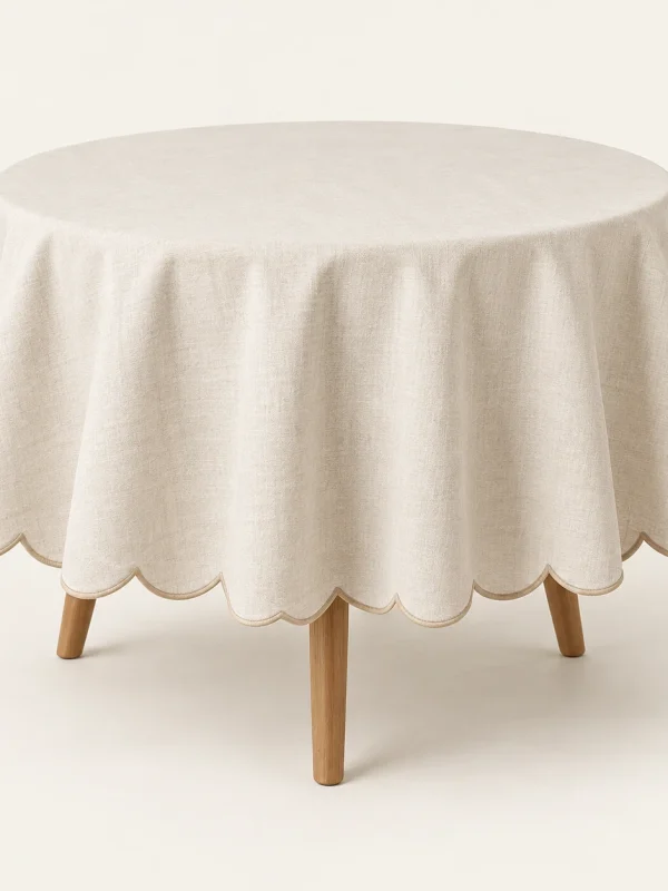 Scallop Edge Tablecloth on a warm ivory background — AI-generated design illustration