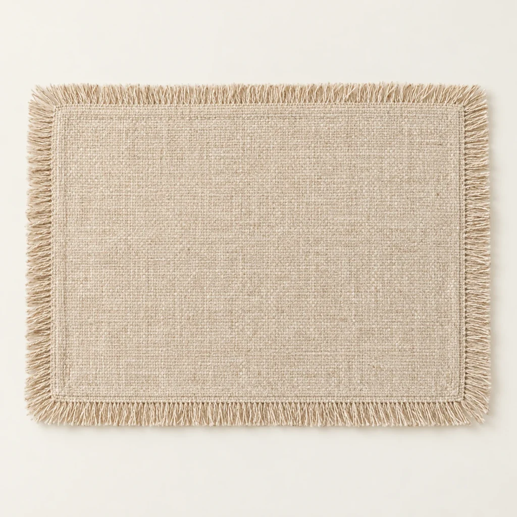 Oatmeal Fringe Placemat on a warm ivory background — AI-generated design illustration