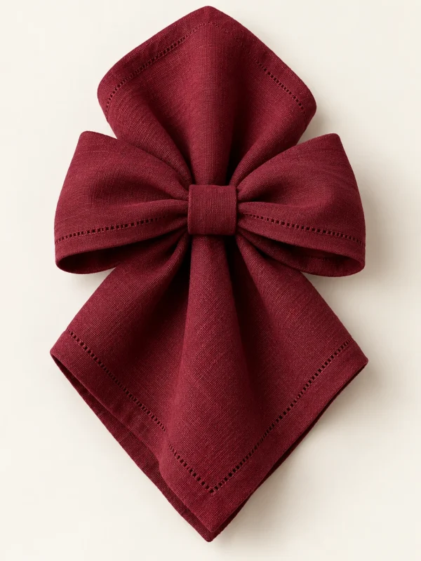 Burgundy Bow Napkin on a warm ivory background — AI-generated design illustration