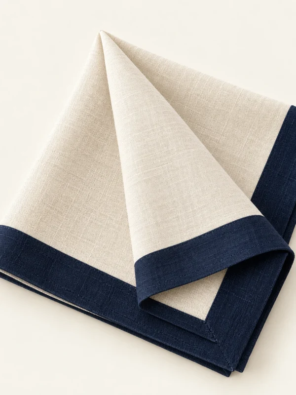 Navy Border Napkin on a warm ivory background — AI-generated design illustration