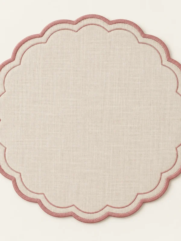 Rose Scallop Placemat on a warm ivory background — AI-generated design illustration