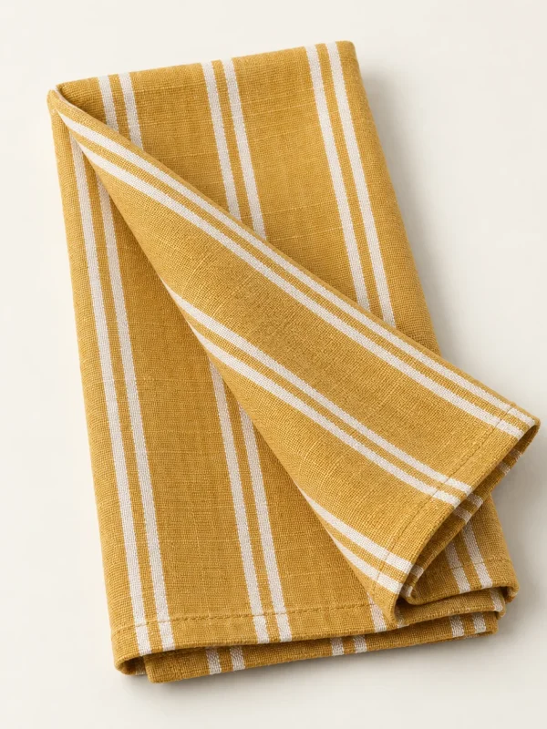 Mustard Stripe Napkin on a warm ivory background — AI-generated design illustration