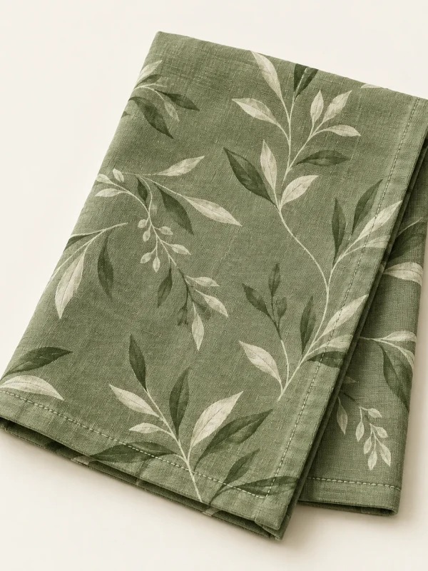 Green Botanical Napkin on a warm ivory background — AI-generated design illustration