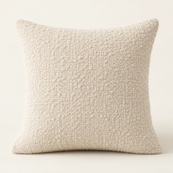 Ivory Boucle Cushion Cover on a warm ivory background — AI-generated design illustration