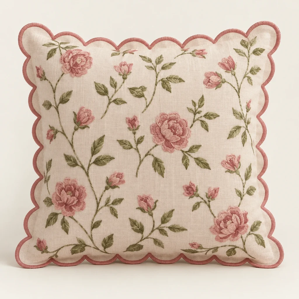 Rose Scallop Cushion Cover — original high-resolution design illustration Rose Scallop Cushion Cover on a warm ivory background — AI-generated design illustration