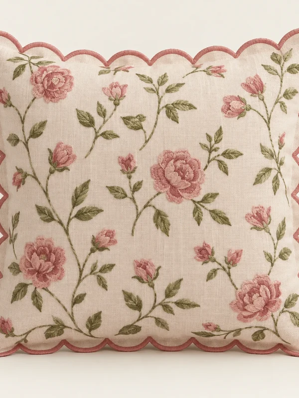 Rose Scallop Cushion Cover — original high-resolution design illustration Rose Scallop Cushion Cover on a warm ivory background — AI-generated design illustration