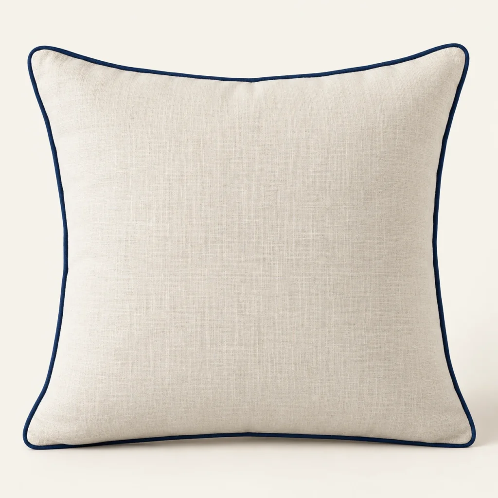 Navy Piping Cushion Cover — original high-resolution design illustration Navy Piping Cushion Cover on a warm ivory background — AI-generated design illustration
