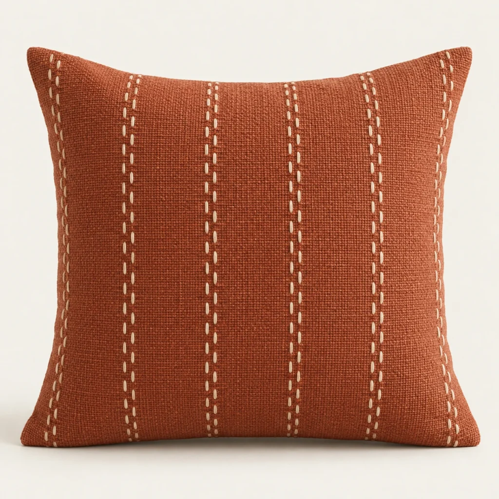 Terracotta Stitch Cushion Cover — original high-resolution design illustration Terracotta Stitch Cushion Cover on a warm ivory background — AI-generated design illustration