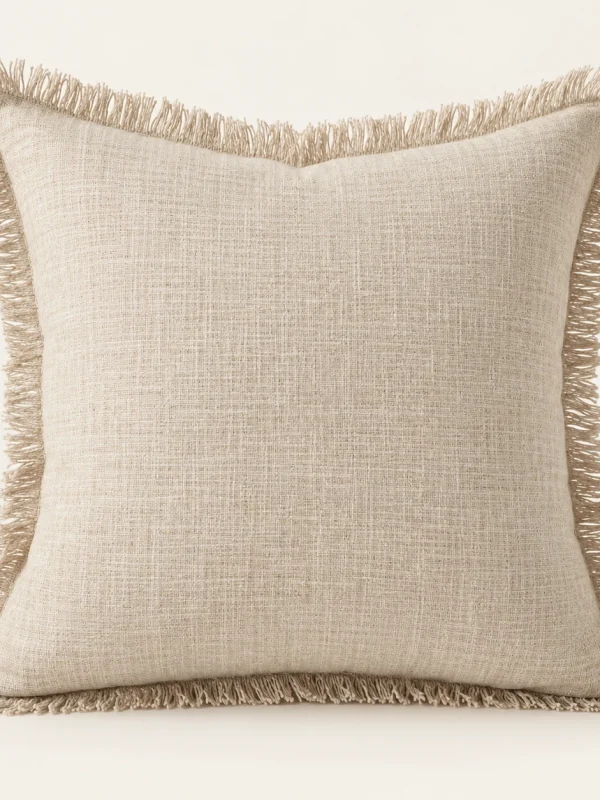 Linen Fringe Cushion Cover — original high-resolution design illustration Linen Fringe Cushion Cover on a warm ivory background — AI-generated design illustration