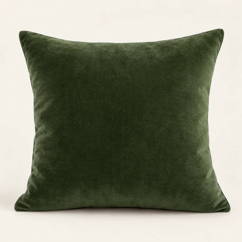 Forest Velvet Cushion Cover on a warm ivory background — AI-generated design illustration