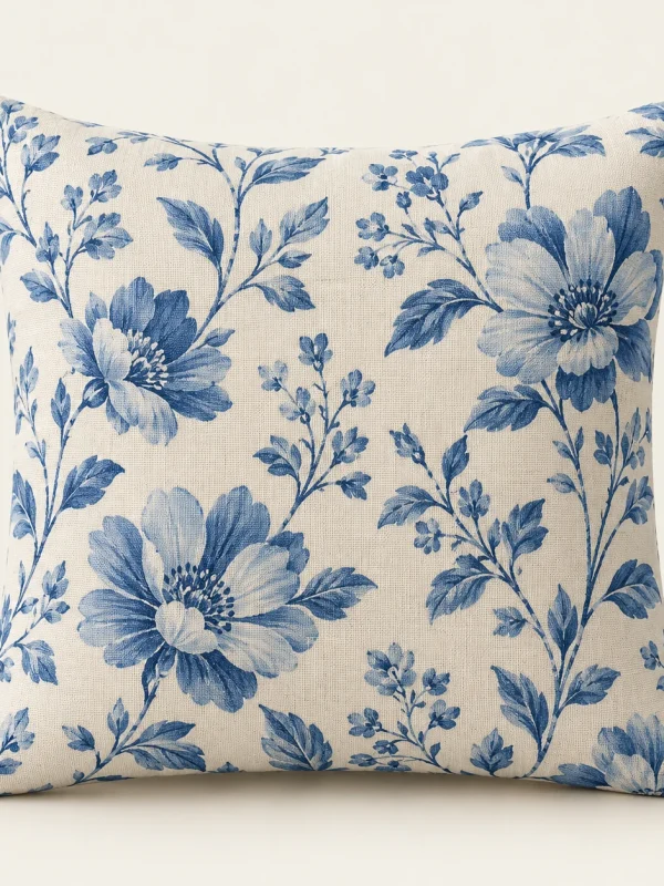 Blue Floral Cushion Cover — original high-resolution design illustration Blue Floral Cushion Cover on a warm ivory background — AI-generated design illustration