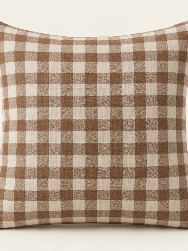 Cocoa Check Cushion Cover — original high-resolution design illustration Cocoa Check Cushion Cover on a warm ivory background — AI-generated design illustration