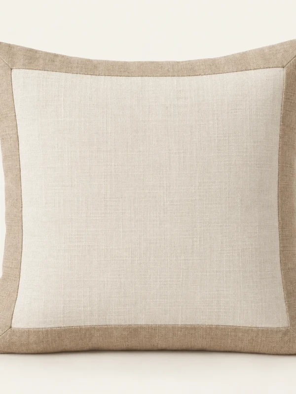 Sand Border Cushion Cover on a warm ivory background — AI-generated design illustration
