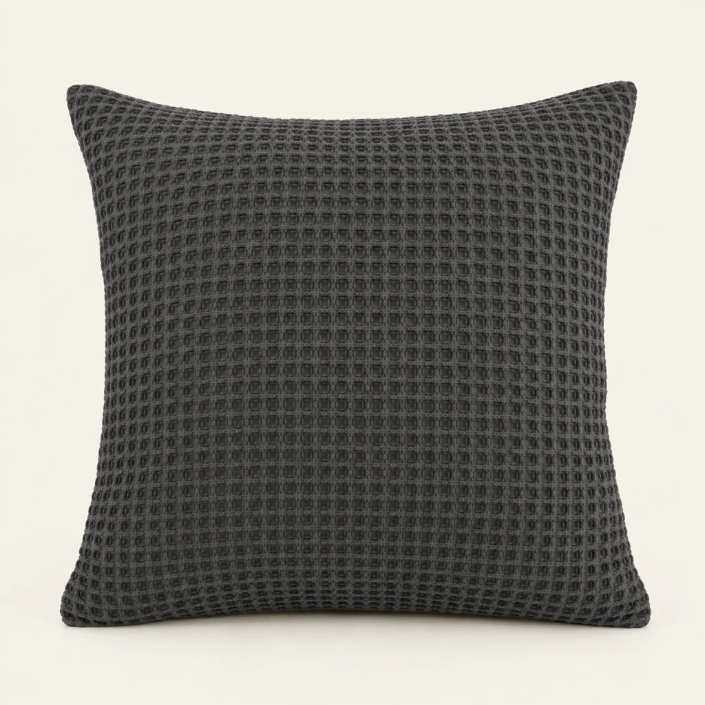 Charcoal Waffle Cushion Cover — original high-resolution design illustration Charcoal Waffle Cushion Cover on a warm ivory background — AI-generated design illustration