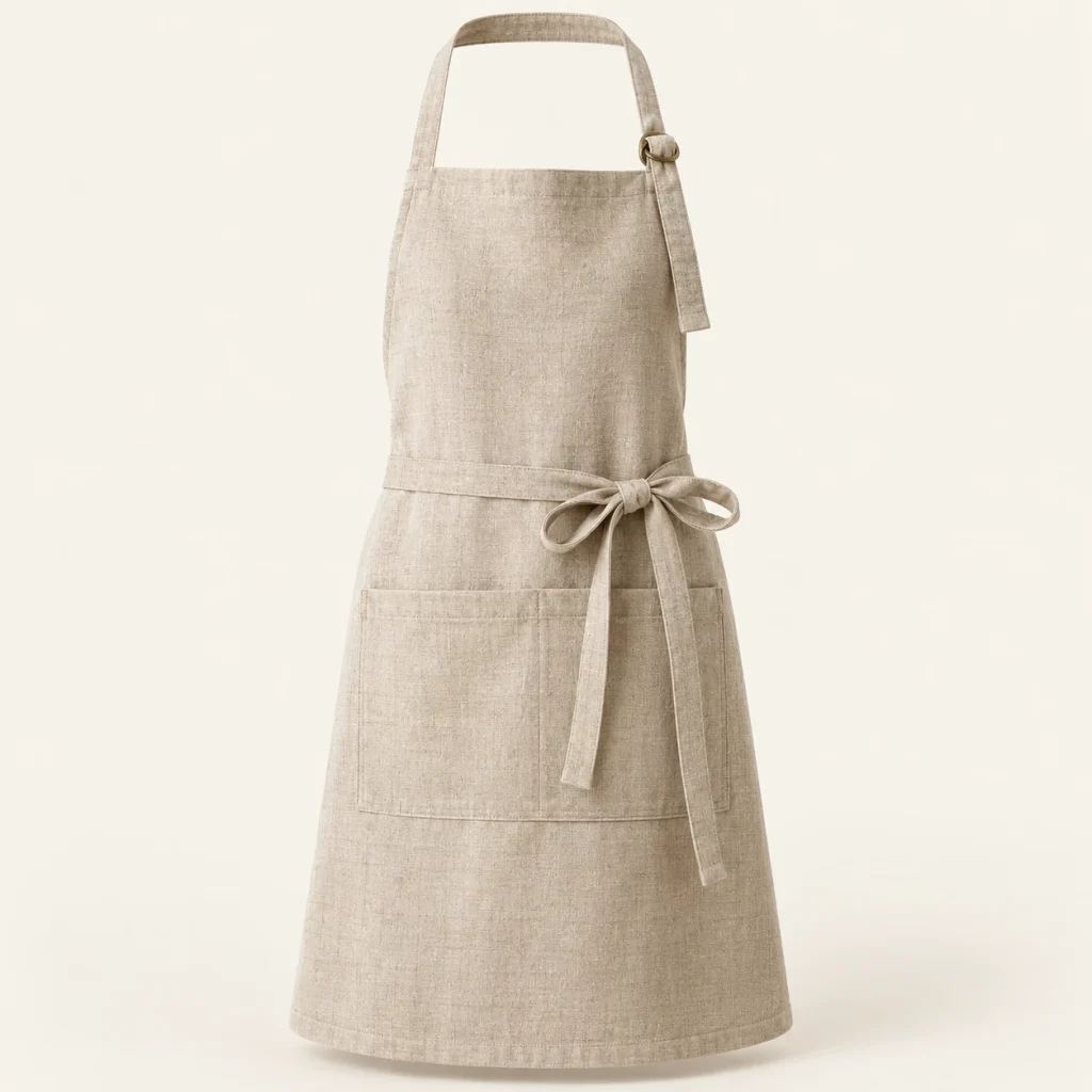 Natural Linen Style Apron on a warm ivory background — AI-generated design illustration