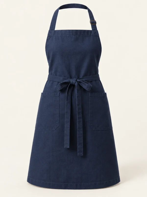 Navy Everyday Apron on a warm ivory background — AI-generated design illustration