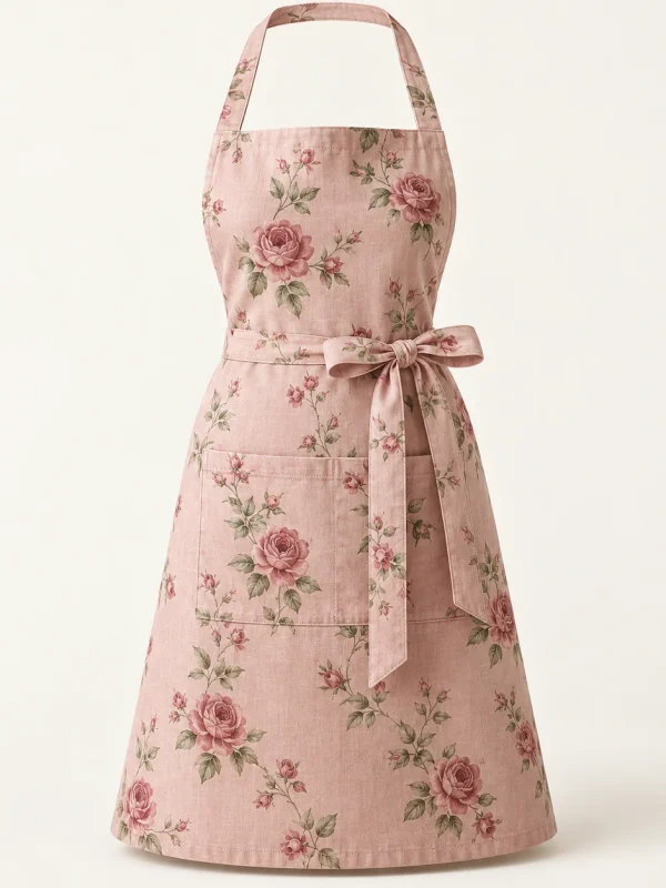 Rose Baking Apron on a warm ivory background — AI-generated design illustration