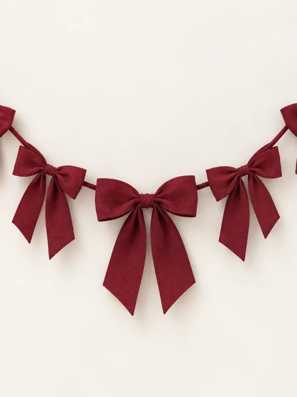 Burgundy Bow Garland on a warm ivory background — AI-generated design illustration
