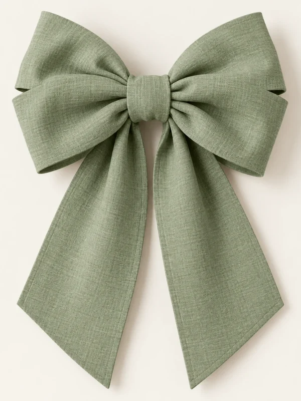 Sage Fabric Door Bow on a warm ivory background — AI-generated design illustration