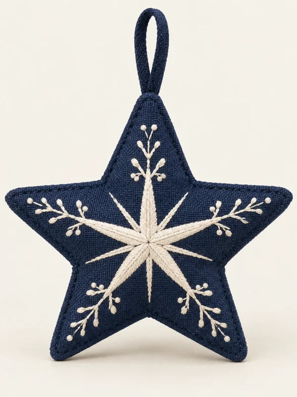 Navy Star Ornament on a warm ivory background — AI-generated design illustration