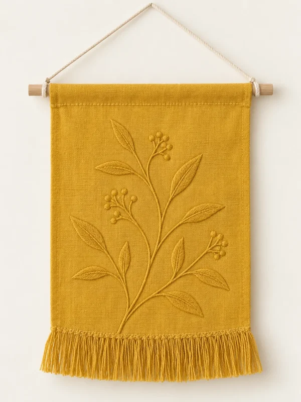 Mustard Door Hanging on a warm ivory background — AI-generated design illustration