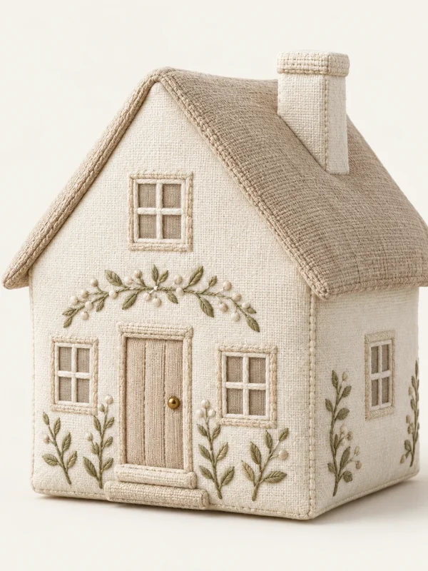 Ivory House Ornament on a warm ivory background — AI-generated design illustration
