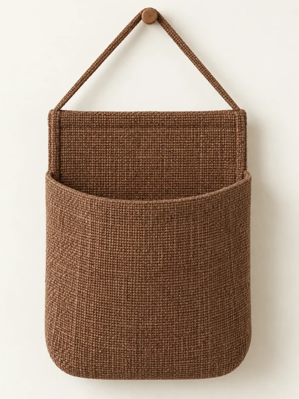 Cocoa Woven Wall Pocket on a warm ivory background — AI-generated design illustration