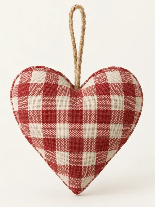 Gingham Heart Hanging on a warm ivory background — AI-generated design illustration