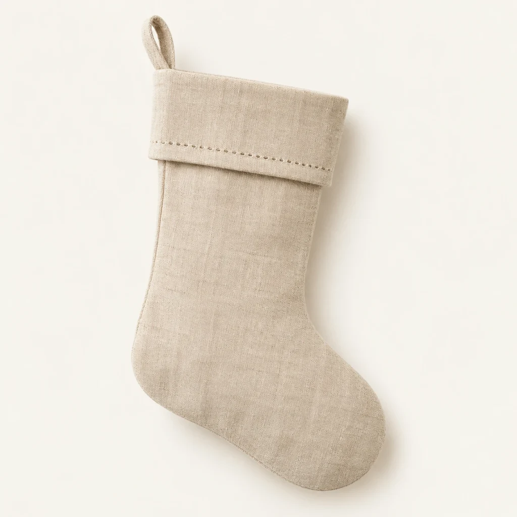 Natural Mini Stocking on a warm ivory background — AI-generated design illustration