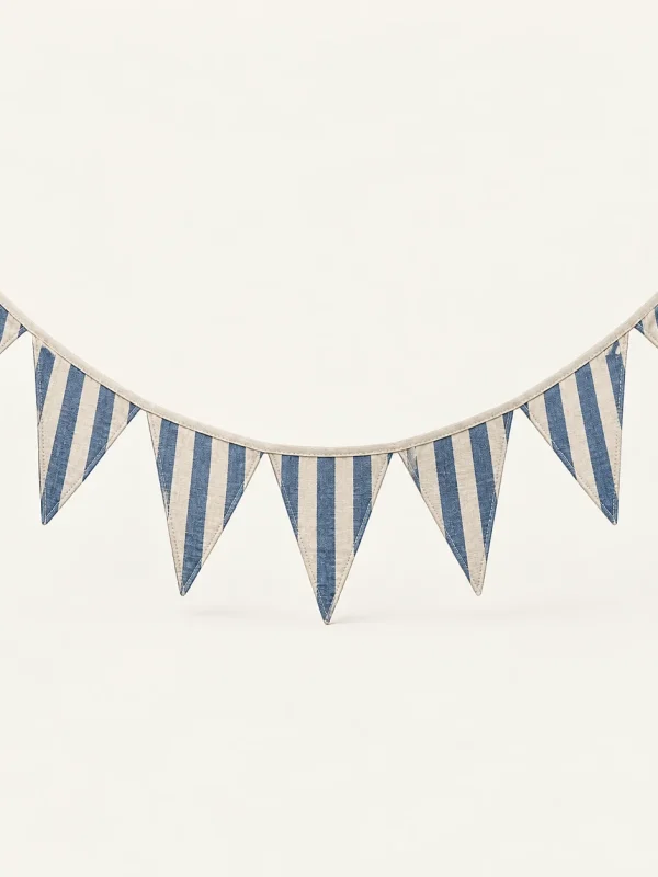 Blue Stripe Bunting on a warm ivory background — AI-generated design illustration