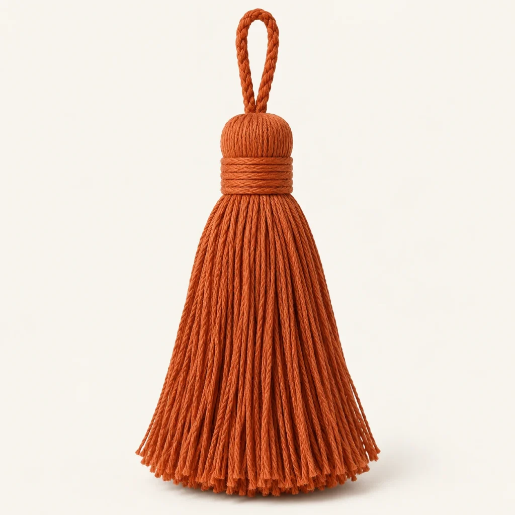 Rust Cotton Tassel on a warm ivory background — AI-generated design illustration
